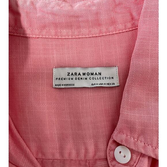 Zara Woman Premium Denim Collection Pink Lyocell Button-Down Shirt Size Medium - Picture 10 of 12